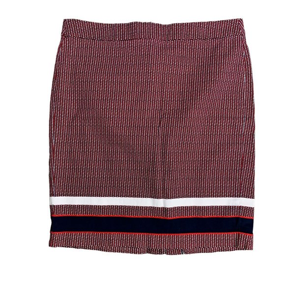 Tommy Hilfiger Mini Pencil Skirt 6 Red Chevron Stripe Stretch Zip Kick Pleat - Picture 1 of 5